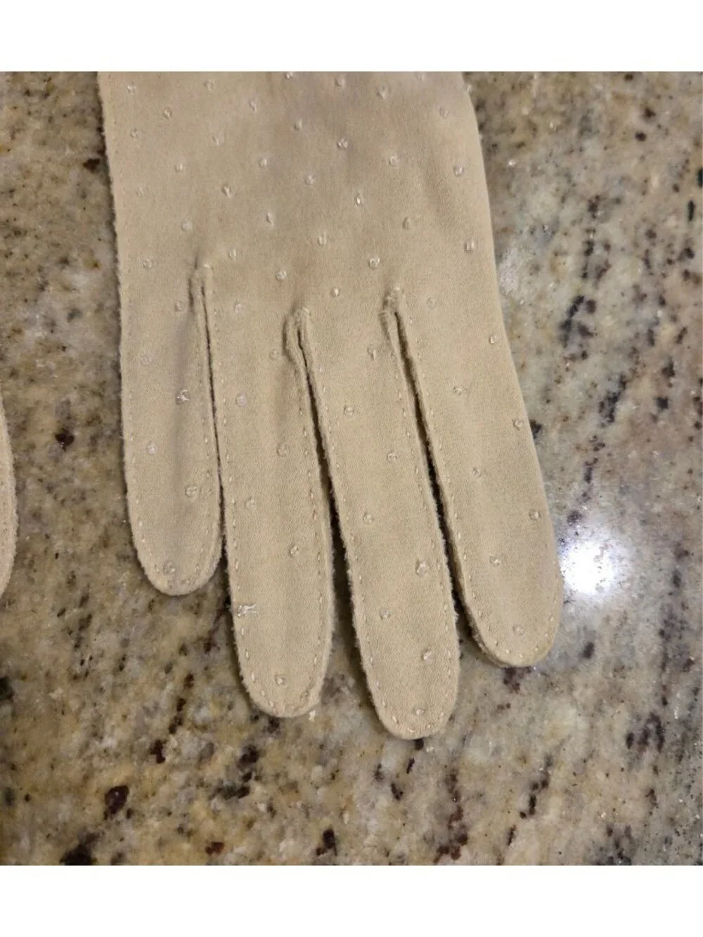 New! Vintage Women Size S/M 6.5 Beige Cotton Beaded Formal Gloves Art Noveau...